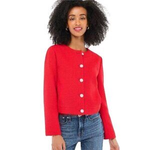 J.Crew Tweed Lady Jacket Jeweled Buttons Red Pockets Size 14